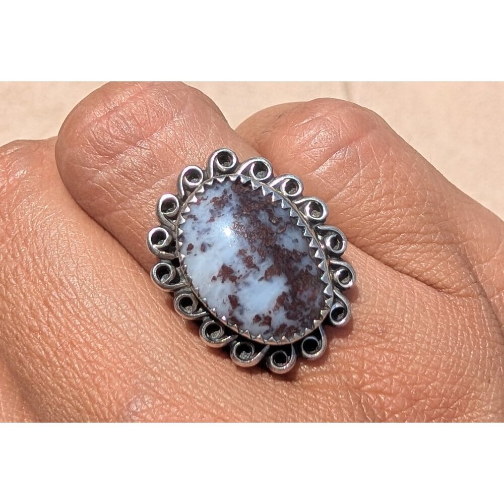 Vintage native American Sterling Silver Ring Size 5 Signed MW Dendritic Agate?